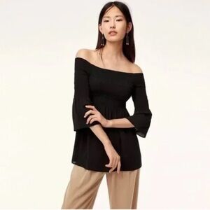 Aritzia Babaton | Black Off-Shoulder Blouse - Smocked top - XS but fits up to MD
